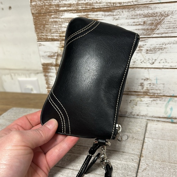 Coach *MINT vintage smooth black leather wallet pouch clip hand tag wristlet - Picture 5 of 6